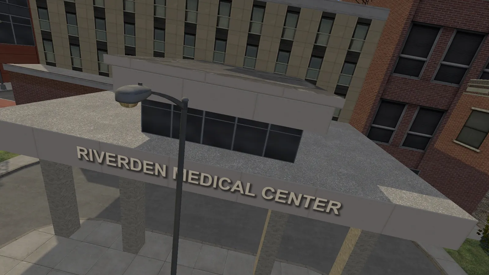 Riverden Medical Center with its restored sign