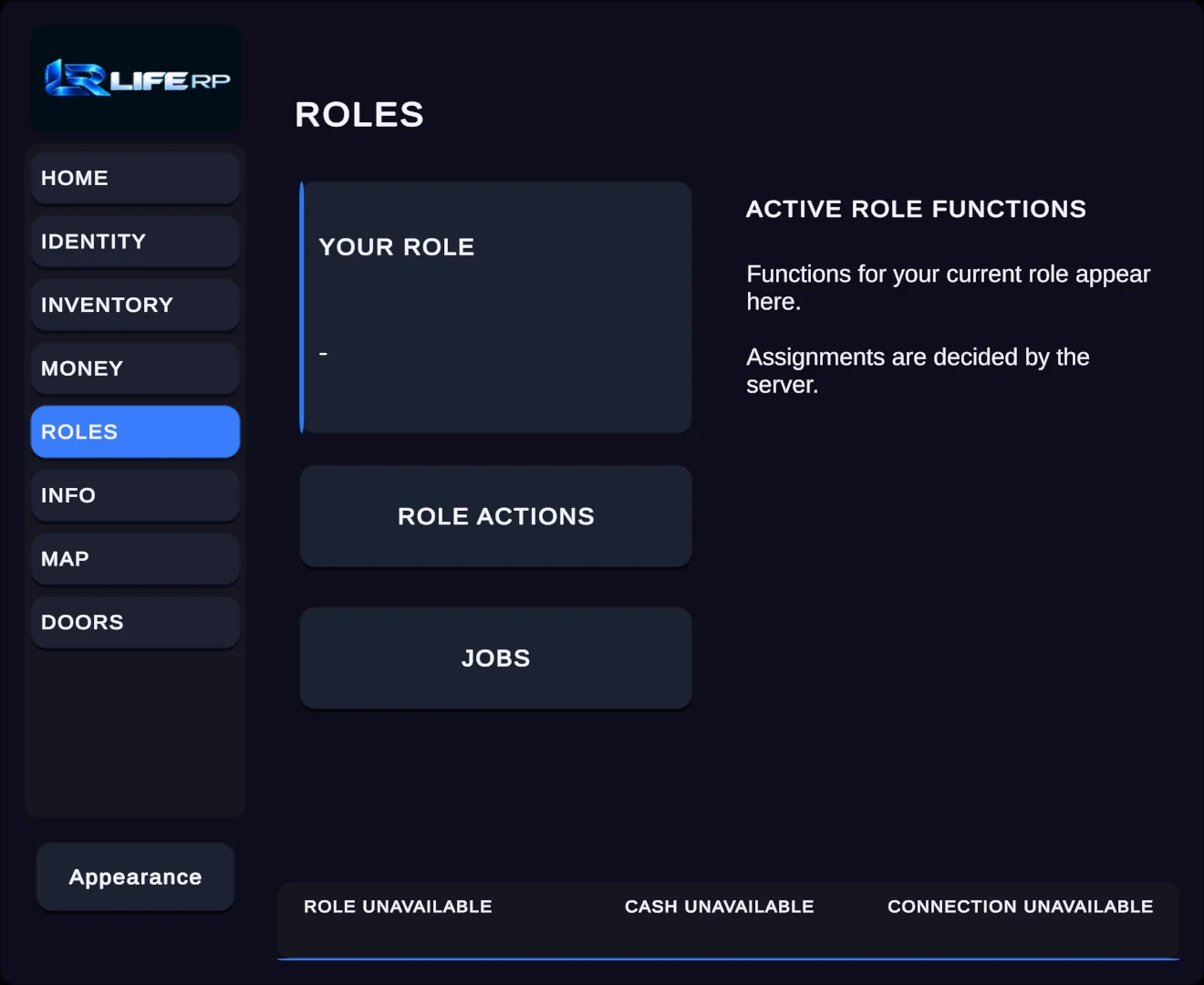 Roles menu